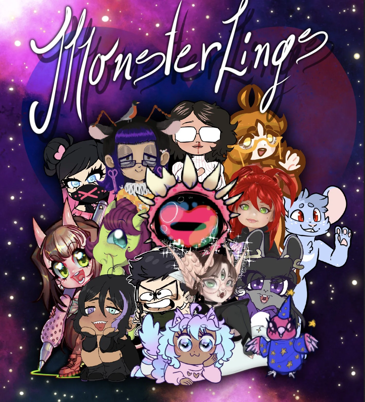 An image showing all the Monsterlings, artists who contribute to Zine Monster Zero